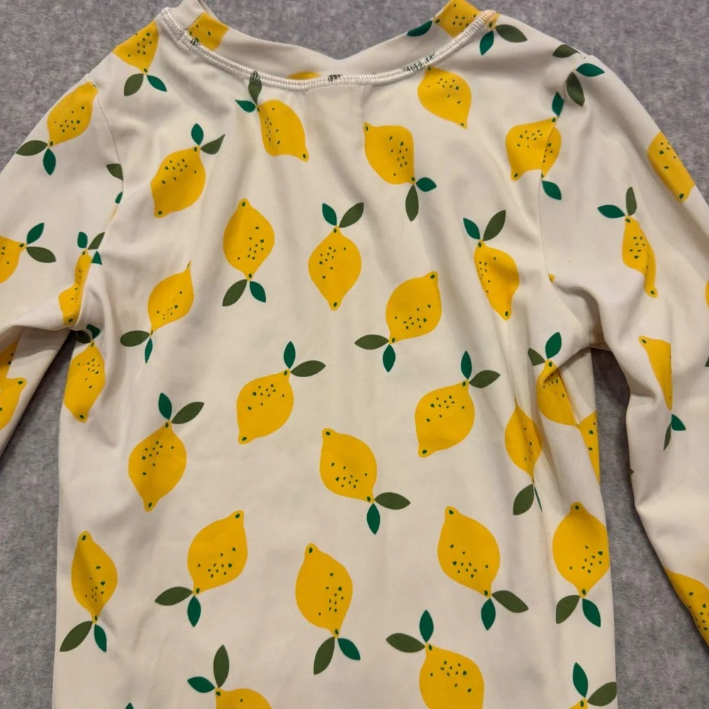 Hanna Andersson Kids Lemon Print Long Sleeve Rash Guard Swim Top Cream Size 10